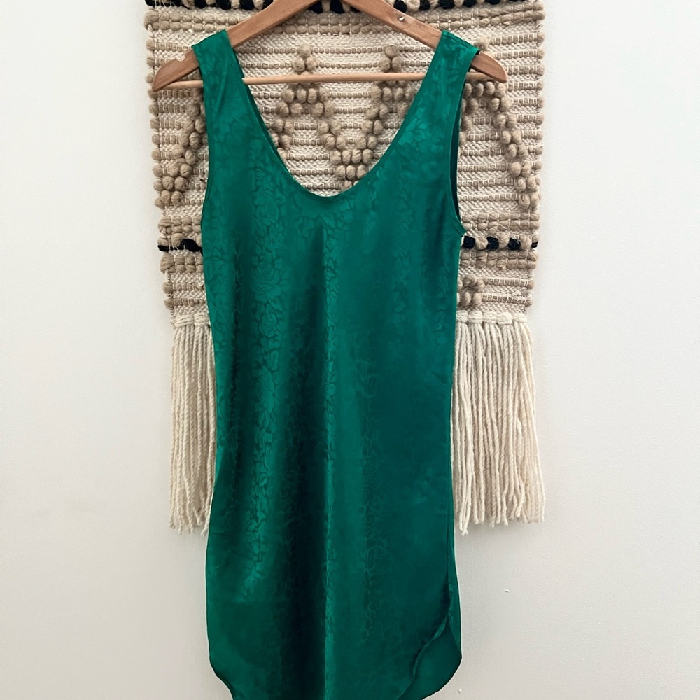 Vintage Miss Elaine 90s Emerald Green Sleeveless Silk Slip Dress